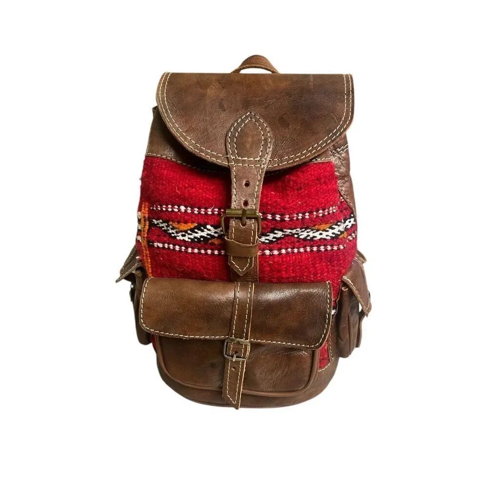 Moroccan leather backpack boho unisex
